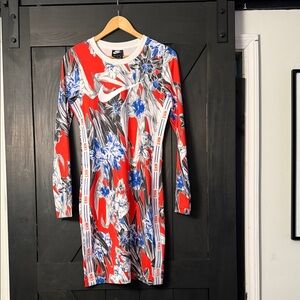 Nike Women's Long Sleeve Dress - Red and Blue Floral Design